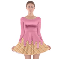 Ice Cream Pink Melting Background With Beige Cone Long Sleeve Skater Dress by genx