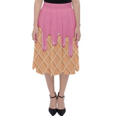 Ice Cream Pink Melting Background With Beige Cone Classic Midi Skirt by genx