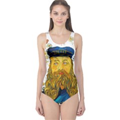 Vincent Van Gogh Cartoon Beard Illustration Bearde One Piece Swimsuit by Sudhe