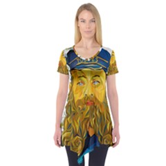 Vincent Van Gogh Cartoon Beard Illustration Bearde Short Sleeve Tunic  by Sudhe