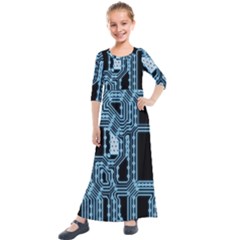 Circuit Pcb Tile Tiling Computer Kids  Quarter Sleeve Maxi Dress by Pakrebo