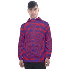 Fractal Rose Blue Red Men s Front Pocket Pullover Windbreaker by Pakrebo