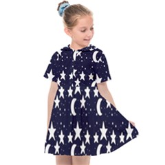 Starry Night Cartoon Print Pattern Kids  Sailor Dress by dflcprintsclothing