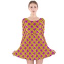 Pink Stars Pattern On Yellow Long Sleeve Velvet Skater Dress View1