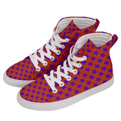 Purple Stars Pattern On Orange Men s Hi-top Skate Sneakers by BrightVibesDesign