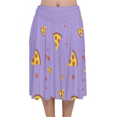 Pizza Pattern Violet Pepperoni Cheese Funny Slices Velvet Flared Midi Skirt by genx