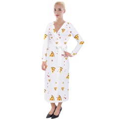 Pizza Pattern Pepperoni Cheese Funny Slices Velvet Maxi Wrap Dress by genx