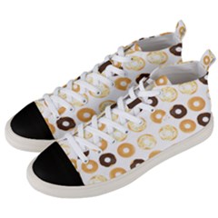 Donuts Pattern With Bites Bright Pastel Blue And Brown Cropped Sweatshirt Men s Mid-top Canvas Sneakers by genx