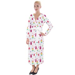 Popsicle Juice Watercolor With Fruit Berries And Cherries Summer Pattern Velvet Maxi Wrap Dress by genx