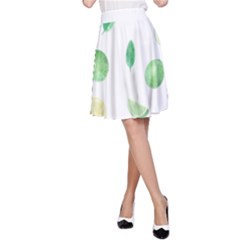 Lemon And Limes Yellow Green Watercolor Fruits With Citrus Leaves Pattern A-line Skirt by genx