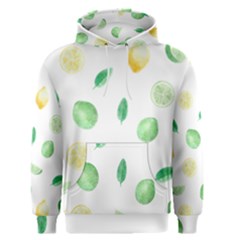 Lemon And Limes Yellow Green Watercolor Fruits With Citrus Leaves Pattern Men s Pullover Hoodie by genx