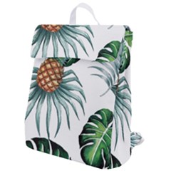 Pineapple Tropical Jungle Giant Green Leaf Watercolor Pattern Flap Top Backpack by genx