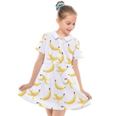 Yellow Banana And Peels Pattern With Polygon Retro Style Kids  Short Sleeve Shirt Dress by genx