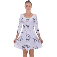 Pigs Handrawn Black And White Square13k Black Pattern Skull Bats Vintage K Quarter Sleeve Skater Dress by genx