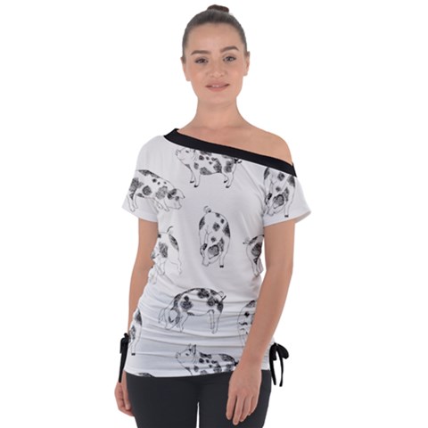 Pigs Handrawn Black And White Square13k Black Pattern Skull Bats Vintage K Tie-up Tee by genx