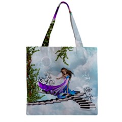 Cute Fairy Dancing On A Piano Zipper Grocery Tote Bag by FantasyWorld7