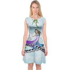 Cute Fairy Dancing On A Piano Capsleeve Midi Dress by FantasyWorld7