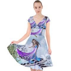 Cute Fairy Dancing On A Piano Cap Sleeve Front Wrap Midi Dress by FantasyWorld7