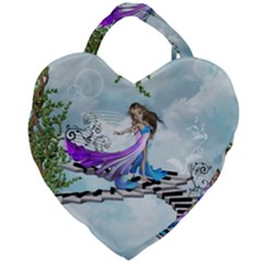 Cute Fairy Dancing On A Piano Giant Heart Shaped Tote by FantasyWorld7