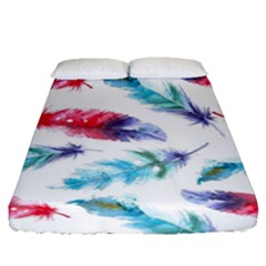 Feathers Boho Style Purple Red And Blue Watercolor Fitted Sheet (queen Size) by genx