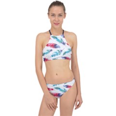 Feathers Boho Style Purple Red And Blue Watercolor Racer Front Bikini Set by genx