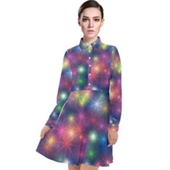 Abstract Background Graphic Space Long Sleeve Chiffon Shirt Dress by Bajindul