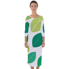 Leaves Green Modern Pattern Naive Retro Leaf Organic Quarter Sleeve Midi Bodycon Dress by genx