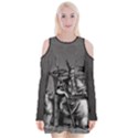 Odin on his Throne with ravens wolf on black stone texture Velvet Long Sleeve Shoulder Cutout Dress View1