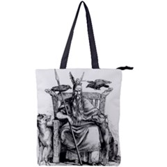 Odin On His Throne With Ravens Wolf On Black Stone Texture Double Zip Up Tote Bag by snek