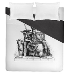 Odin On His Throne With Ravens Wolf On Black Stone Texture Duvet Cover Double Side (queen Size) by snek