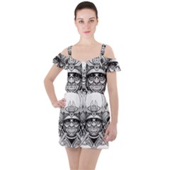 Drawing Samurai Tattoo Sketch Japanese Samurai Ruffle Cut Out Chiffon Playsuit by Sudhe