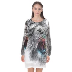 Lion King Head Long Sleeve Chiffon Shift Dress  by Sudhe