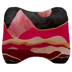 Pink And Black Abstract Mountain Landscape Velour Head Support Cushion by charliecreates