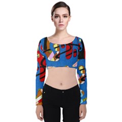 Creativeness Art Illustration Velvet Long Sleeve Crop Top by Pakrebo