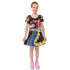 Dragon Lights Main Dragon Kids  Short Sleeve Velvet Dress by Riverwoman