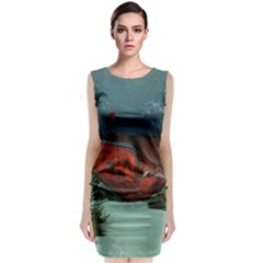 Awesome Mechanical Whale In The Deep Ocean Sleeveless Velvet Midi Dress by FantasyWorld7