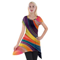 Abstract Colorful Background Wavy Short Sleeve Side Drop Tunic by HermanTelo