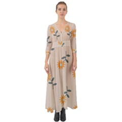 Flowers Continuous Pattern Nature Button Up Boho Maxi Dress by HermanTelo