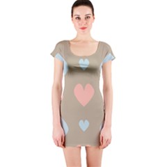 Hearts Heart Love Romantic Brown Short Sleeve Bodycon Dress by HermanTelo