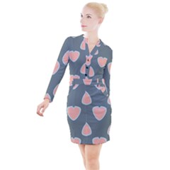 Hearts Love Blue Pink Green Button Long Sleeve Dress by HermanTelo