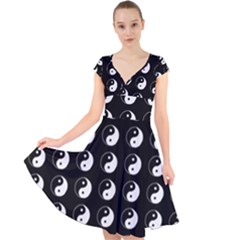 Yin Yang Pattern Cap Sleeve Front Wrap Midi Dress by Valentinaart