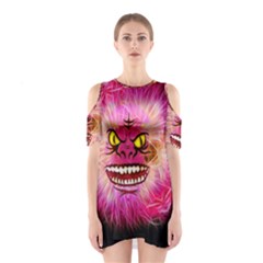 Monster Pink Eyes Aggressive Fangs Shoulder Cutout One Piece Dress by HermanTelo