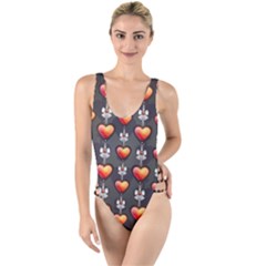 Love Heart Background Valentine High Leg Strappy Swimsuit by HermanTelo