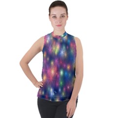 Abstract Background Graphic Space Mock Neck Chiffon Sleeveless Top by HermanTelo