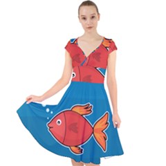 Sketch Nature Water Fish Cute Cap Sleeve Front Wrap Midi Dress by HermanTelo