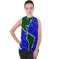 Globe Drawing Earth Ocean Mock Neck Chiffon Sleeveless Top by HermanTelo