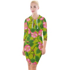 Roses Flowers Pattern Bud Pink Quarter Sleeve Hood Bodycon Dress by HermanTelo