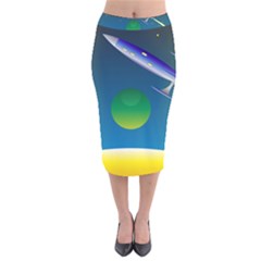 Rocket Spaceship Space Velvet Midi Pencil Skirt by HermanTelo