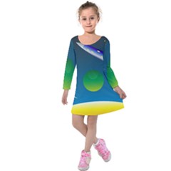 Rocket Spaceship Space Kids  Long Sleeve Velvet Dress by HermanTelo