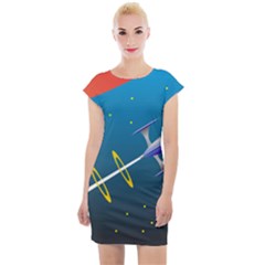 Rocket Spaceship Space Galaxy Cap Sleeve Bodycon Dress by HermanTelo